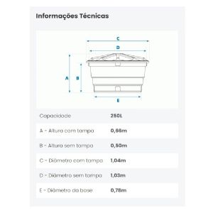 CAIXA D AGUA  250 LT POLIETILENO C/ TAMPA