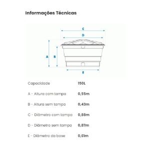 CAIXA D AGUA  150 LT POLIETILENO C/ TAMPA