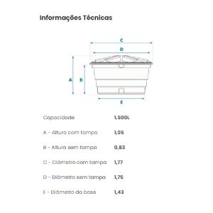 CAIXA D AGUA 1.500 LT POLIETILENO C/ TAMPA