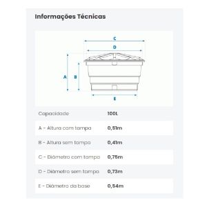 CAIXA D AGUA  100 LT POLIETILENO C/ TAMPA